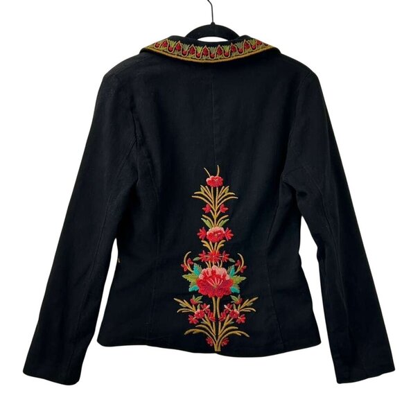 WE Women's S Fashion Black Floral Embroidered Blazer Jacket Boho Folk Tailored - Picture 2 of 15